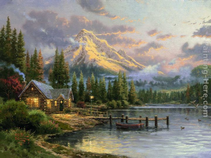 Lakeside Hideaway painting - Thomas Kinkade Lakeside Hideaway art painting